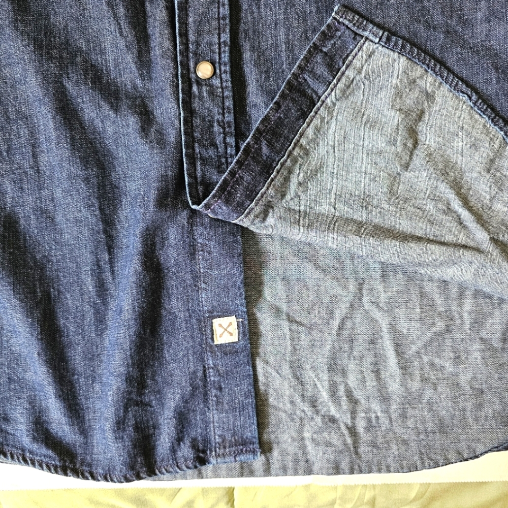 Lands End Blake Shelton Denim Jean Shirt Size L Pearl Snap Front Mens Blue - Picture 9 of 14